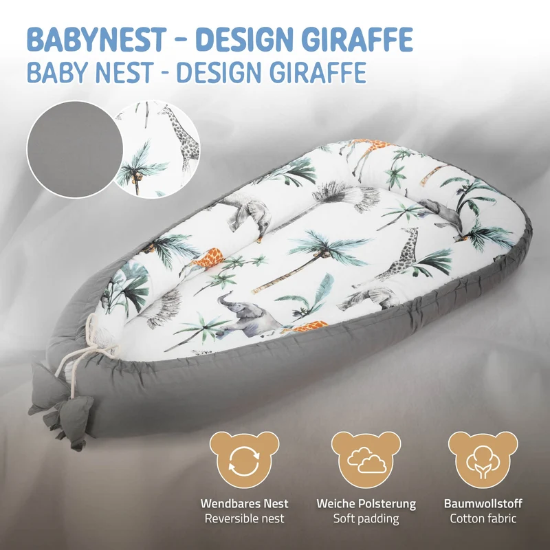 Babynest wendbarer Bezug 90x50 cm Dunkelgrau aus Baumwolle Joyz