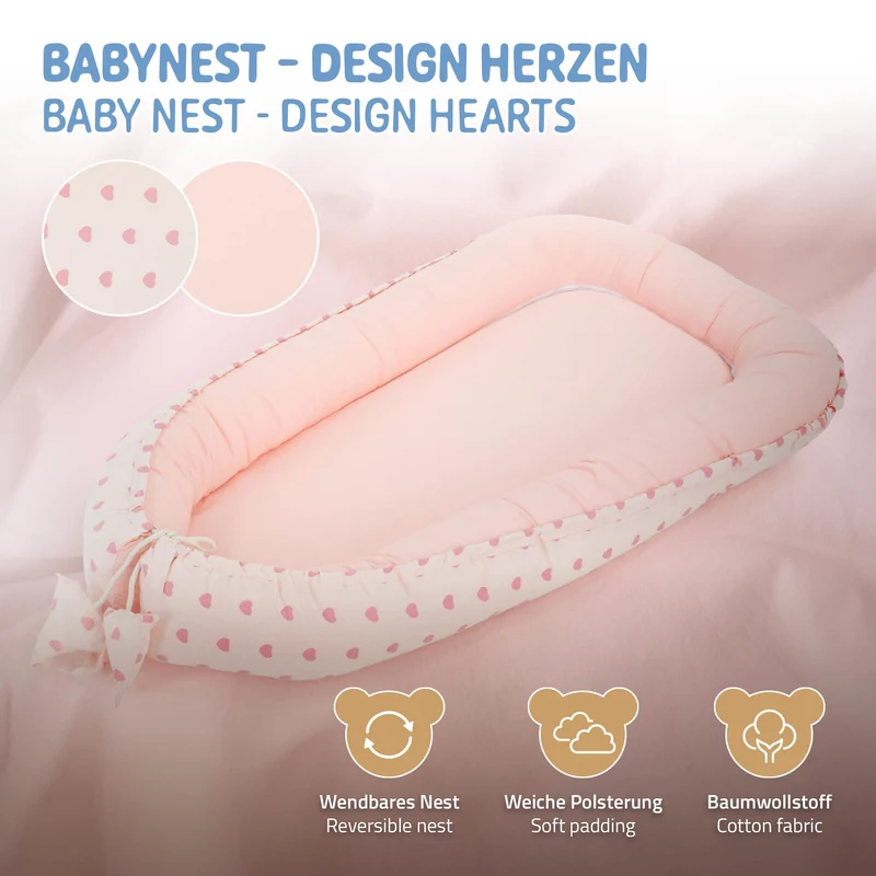 Babynest wendbarer Bezug 90x50 cm Rosa aus Baumwolle Joyz