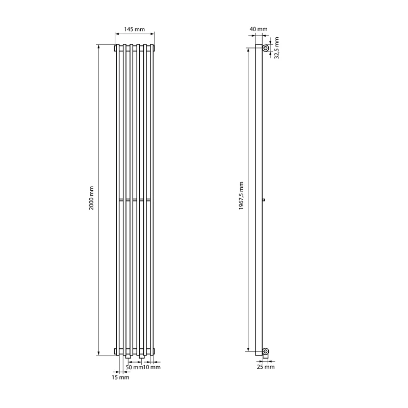 Badheizkörper Tilbrook 145x2000 mm Weiß mit Wand Anschlussgarnitur