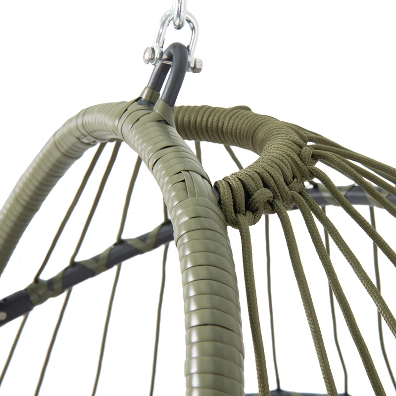Hängesessel Grün mit Gestell und Kissen aus Stahl und Polyrattan-Geflecht