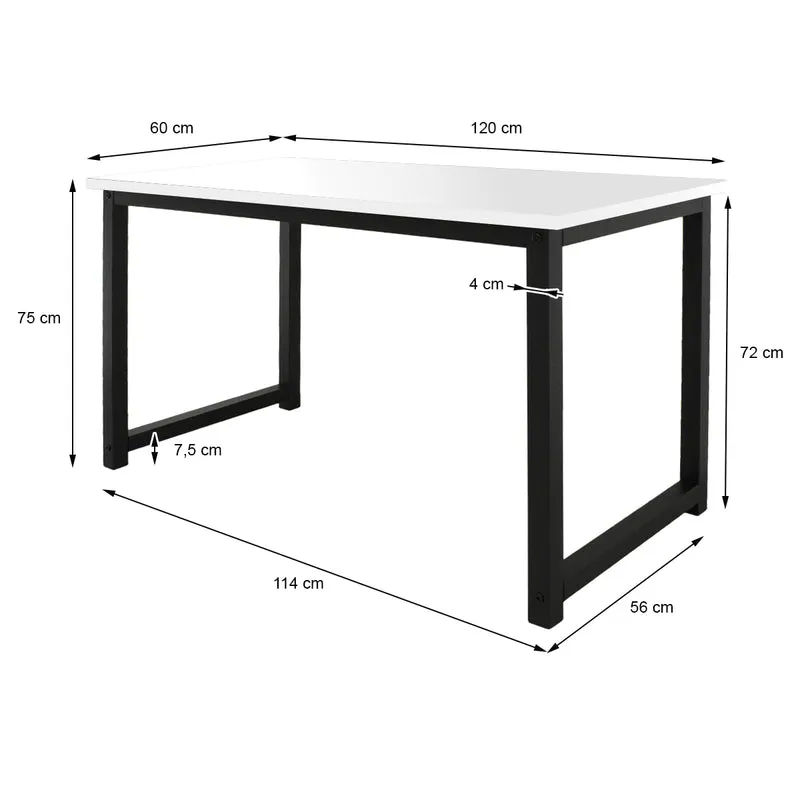 Schreibtisch 120x60x75 cm Weiß-Schwarz aus MDF und Metall ML-Design