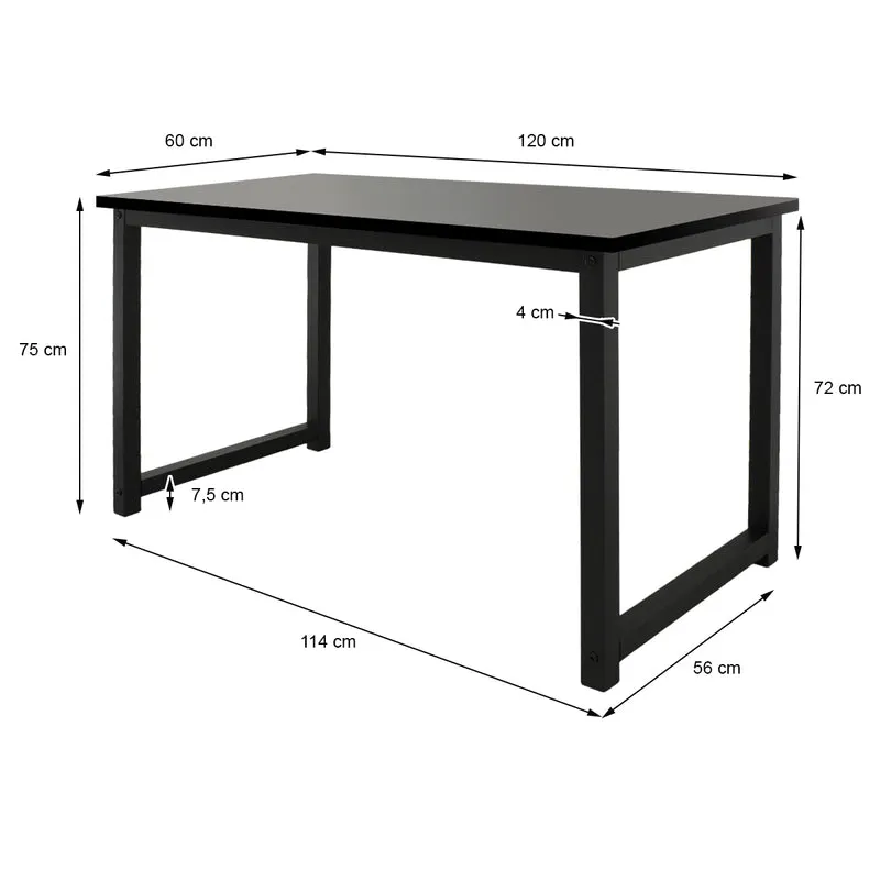 Schreibtisch 120x60x75 cm Schwarz aud MDF und Metall ML-Design