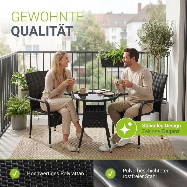 B-Ware Polyrattan Gartenstuhl Outdoor Stuhl Yoro stapelbar mit Stahlrahmen 2er Set