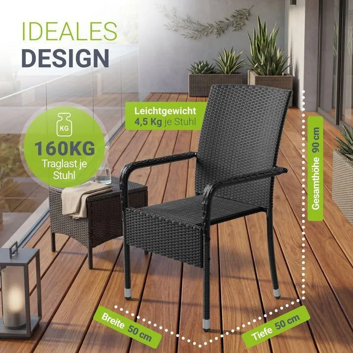 B-Ware Polyrattan Gartenstuhl Outdoor Stuhl Yoro stapelbar mit Stahlrahmen 2er Set