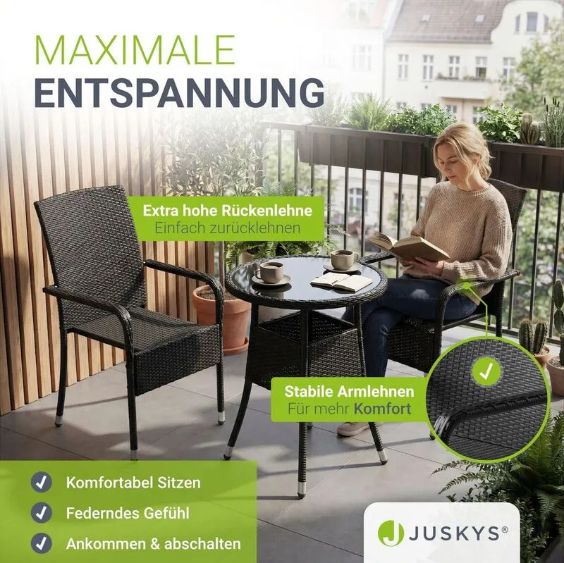 B-Ware Polyrattan Gartenstuhl Outdoor Stuhl Yoro stapelbar mit Stahlrahmen 2er Set