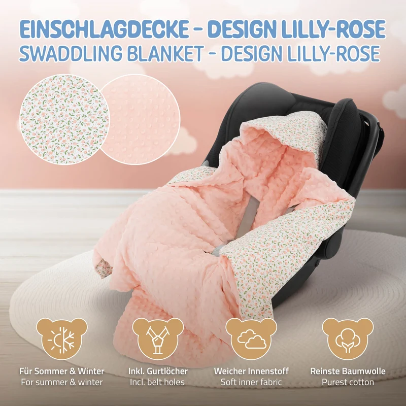 Einschlagdecke mit Kapuze 84x84 cm Lilymuster aus Baumwolle Joyz