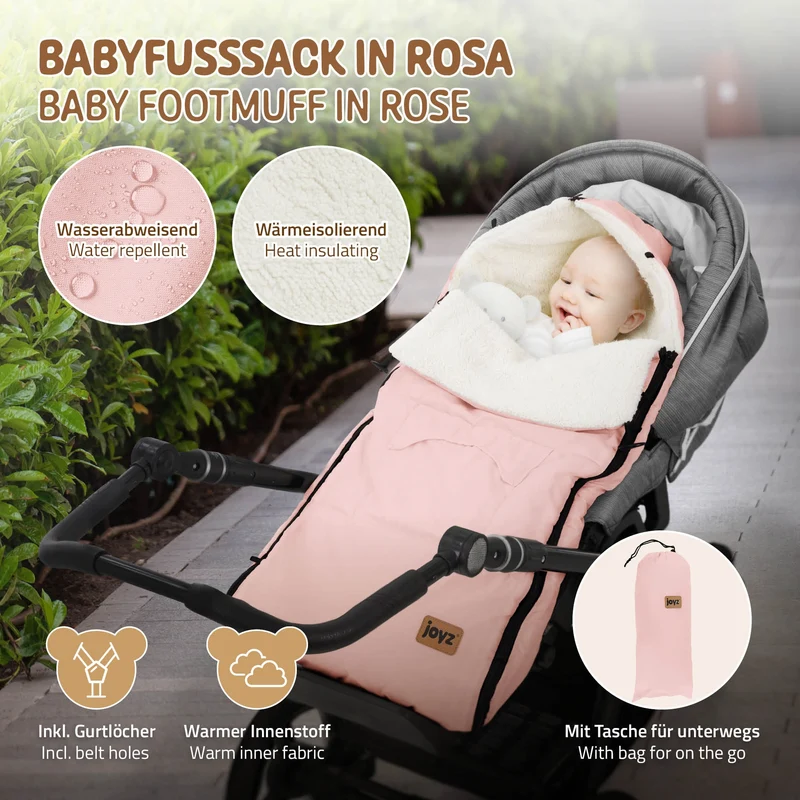 Babyfußsack 94x48x10 cm Rosa aus Polyester Joyz