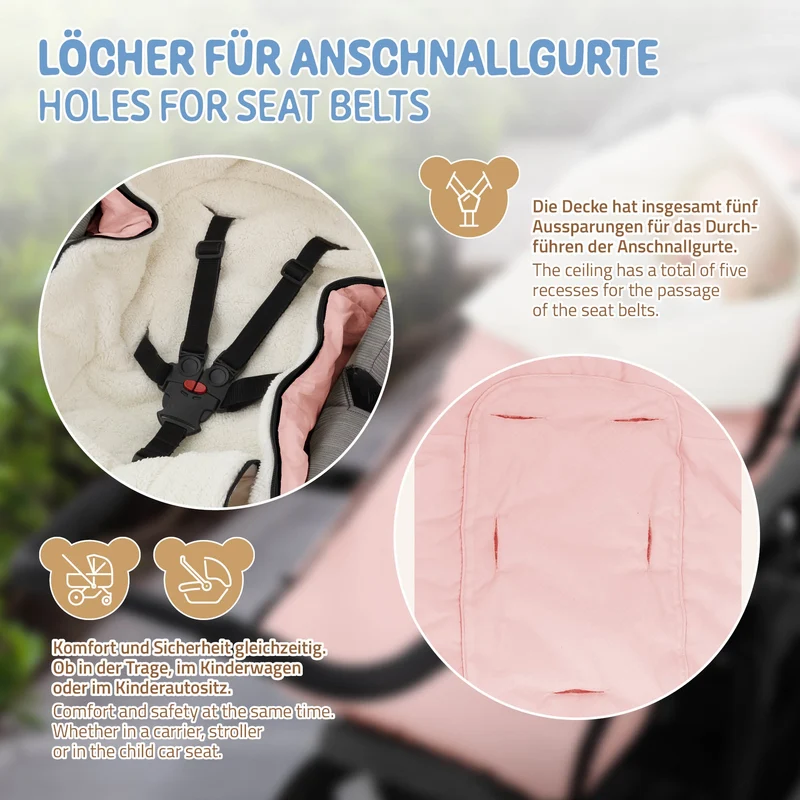Babyfußsack 94x48x10 cm Rosa aus Polyester Joyz
