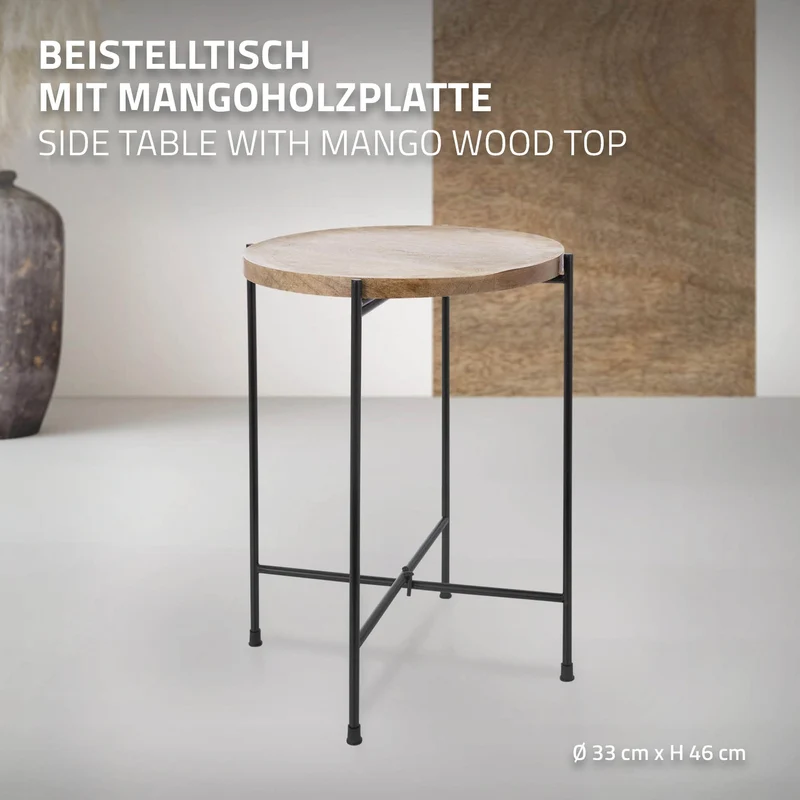 Beistelltisch Ø 33x46 cm Schwarz/Braun aus Metall und Holz