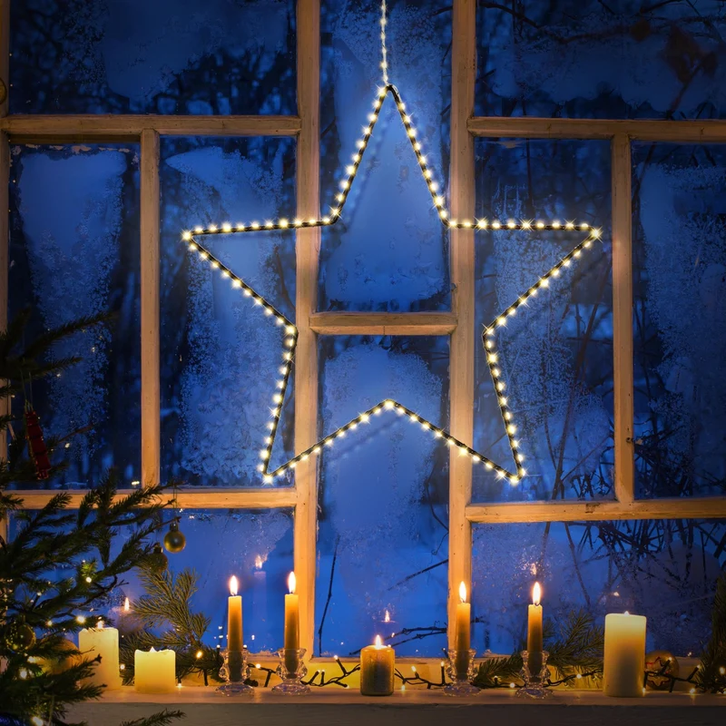 LED Weihnachtsstern 46 cm mit 140 warmweißen LEDs IP44 für drinnen und draußen