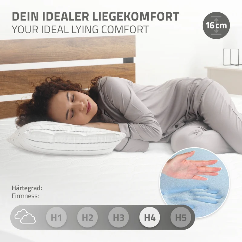 Metallbett 140x200 cm Schwarz/Braun mit Lattenrost und Matratze mit Holz Kopf-& Fußteil ML-Design