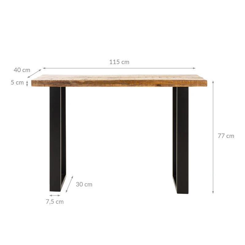 Konsolentisch 115x40x77 cm schwarz/natur aus Stahl und Mangoholz WOMO-DESIGN