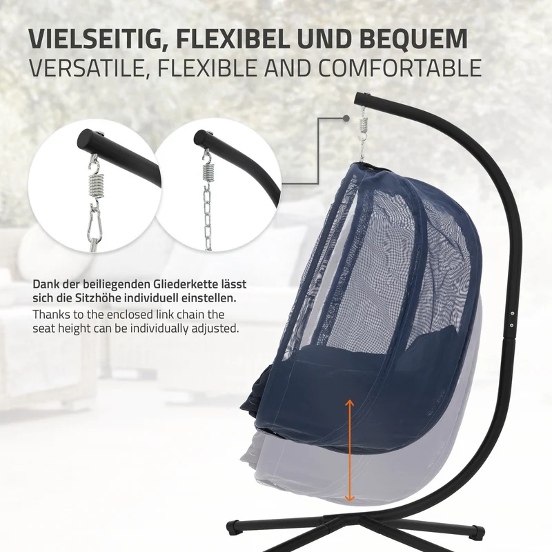Hängesessel 100x105x177 cm Navy aus Stahl mit Gestell und Sitzkissen 150kg ML-Design