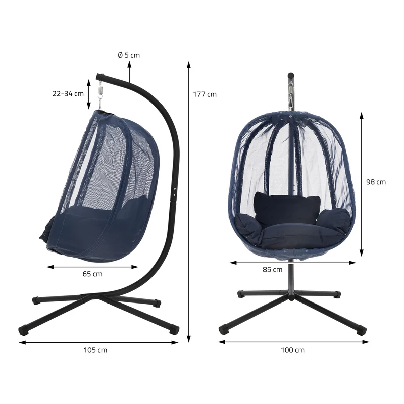 Hängesessel 100x105x177 cm Navy aus Stahl mit Gestell und Sitzkissen 150kg ML-Design