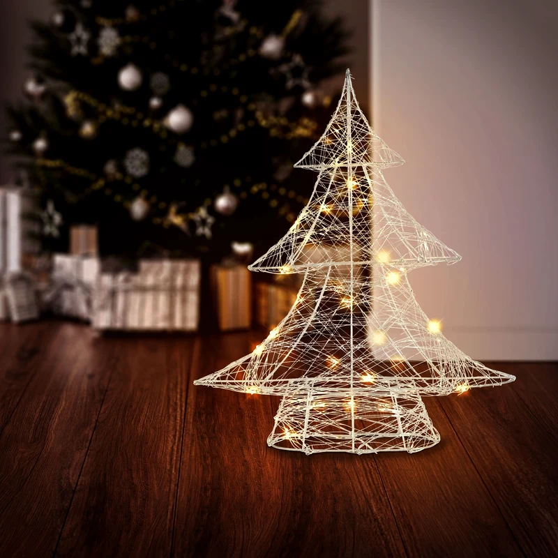 Deko Weihnachtsbaum mit warmweißen LEDs 40cm hoch Silber aus Metall