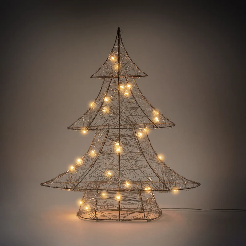 Deko Weihnachtsbaum 40 cm hoch Gold aus Metall mit warmweißen LEDs