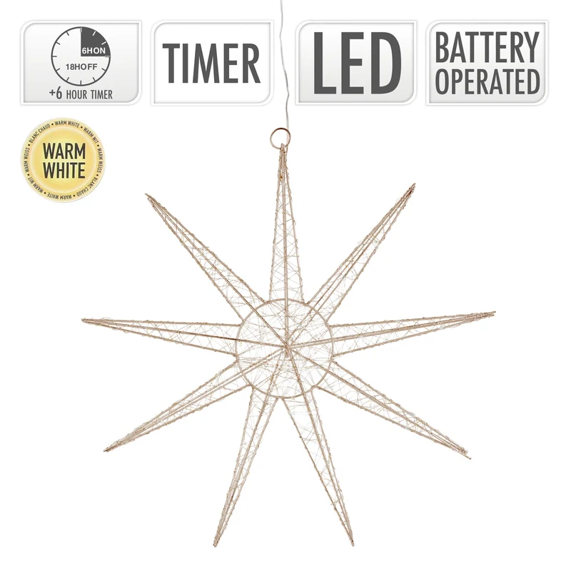 LED Weihnachtsstern 50 cm Gold aus Metall mit warmweißen LEDs
