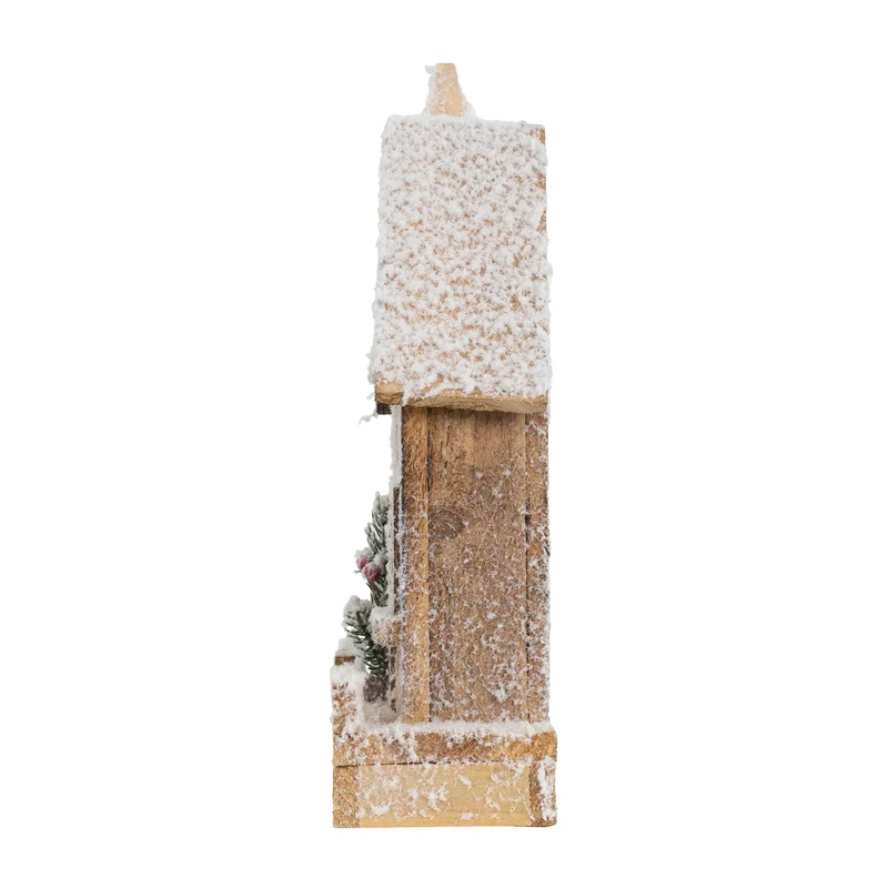 Deko Weihnachtshaus schneebedeckt mit LED Beleuchtung 33 x 19 cm aus Holz