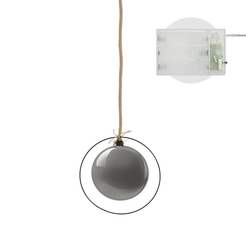 LED Weihnachtskugel Ø18 cm Grau aus Metall mit warmweißen LEDs