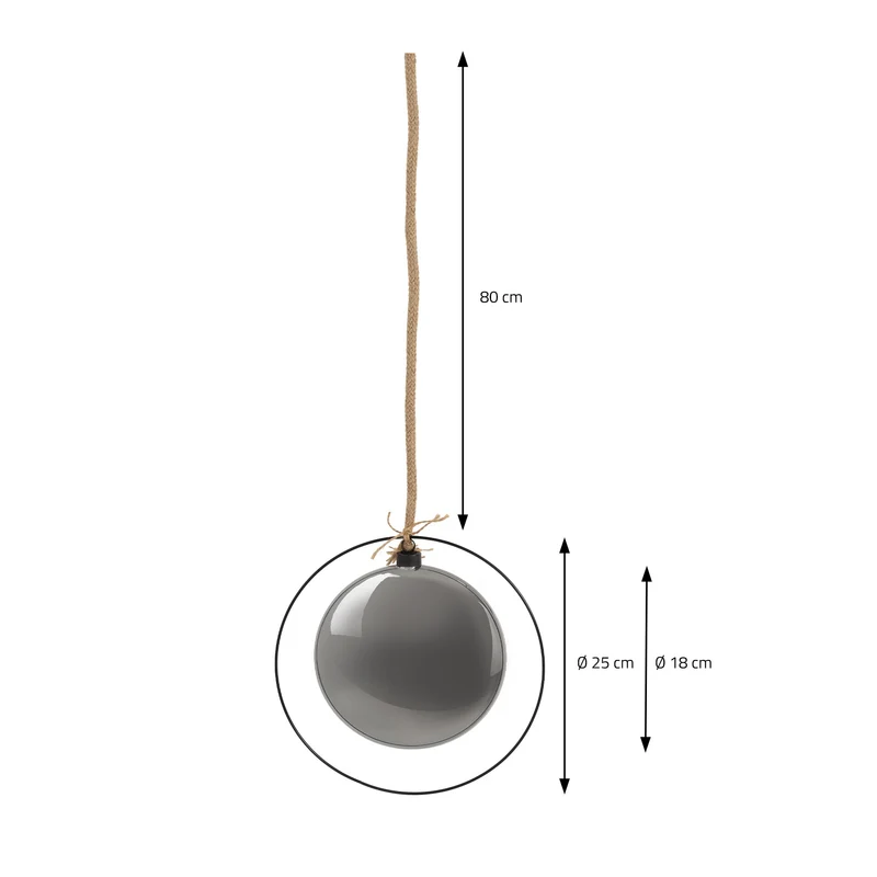 LED Weihnachtskugel Ø18 cm Grau aus Metall mit warmweißen LEDs
