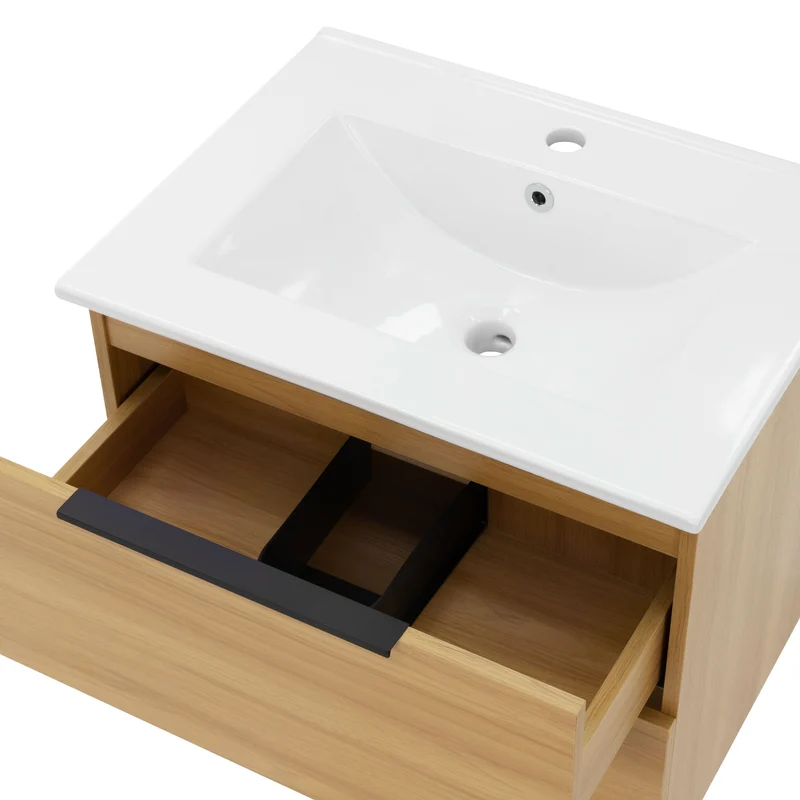 Badmöbel Badezimmermöbel Set 3-Teilig Spiegelschrank Unterschrank Waschbecken Optik in Teak ML-Design