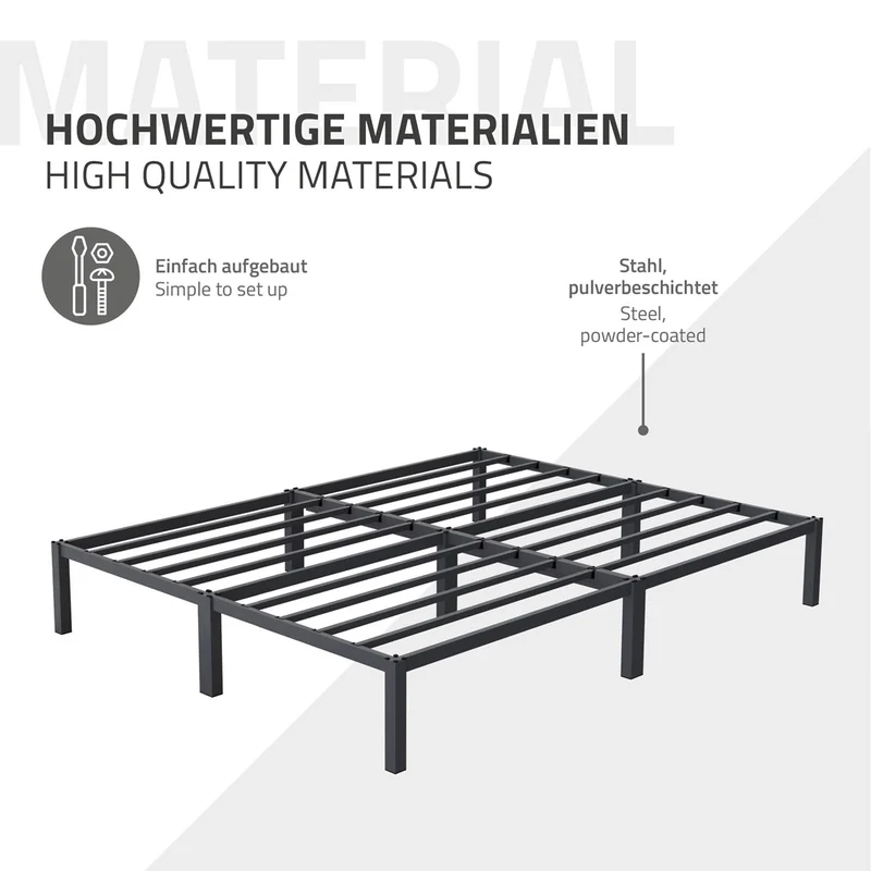 Bettgestell Doppelbett 160x200cm aus Metall in Anthrazit mit Lattenrost & Matratze H-16cm ML-Design
