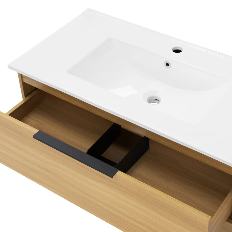 Badmöbel Badezimmermöbel Set 2-Teilig Unterschrank Waschbecken 91,5x52x45 cm Optik in Teak ML-Design