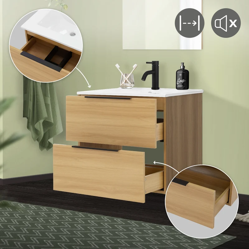 Badmöbel Badezimmermöbel Set 2-Teilig Unterschrank Waschbecken 61x53,5x46,5 cm Optik in Teak ML-Design