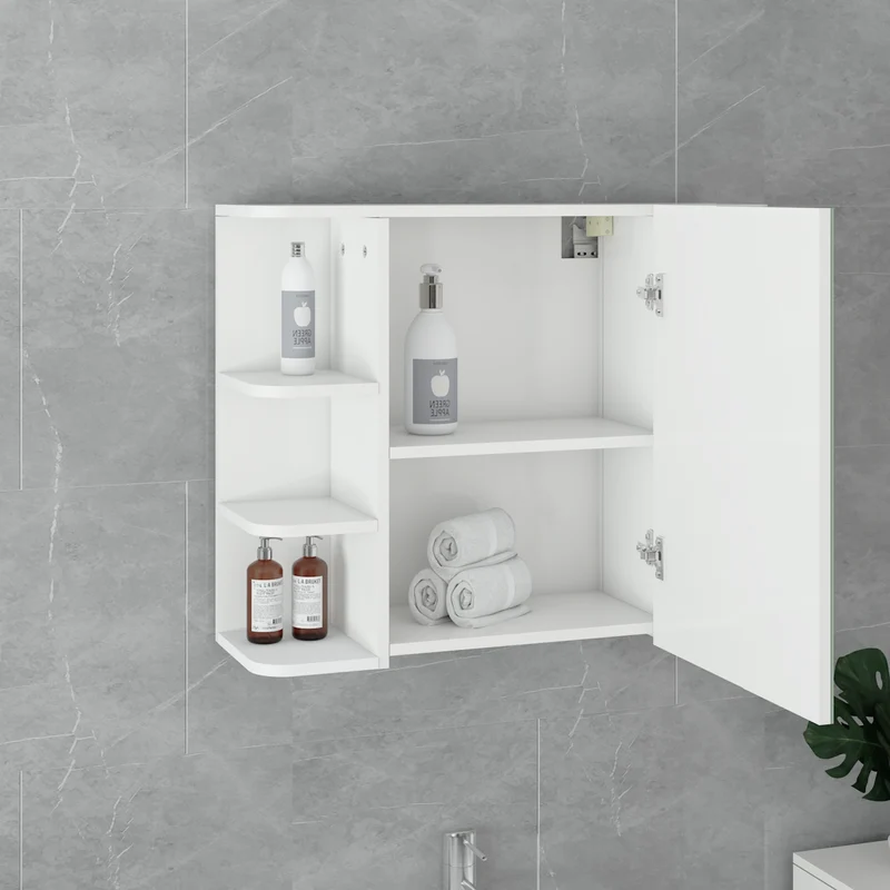 Badmöbel Badezimmermöbel Set 4-Teilig Spiegelschrank Hochschrank Unterschrank Waschmaschinenschrank in Weiß ML-Design