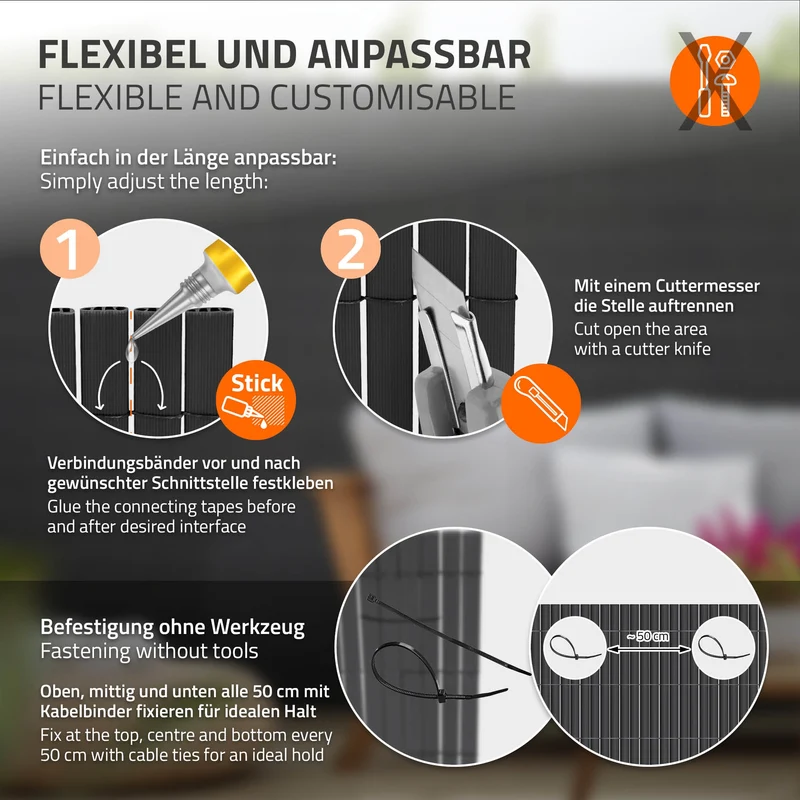 Sichtschutzmatte 140x600 cm Sichtschutzzaun Windschutz Balkonschutz PVC Anthrazit UV-beständig
