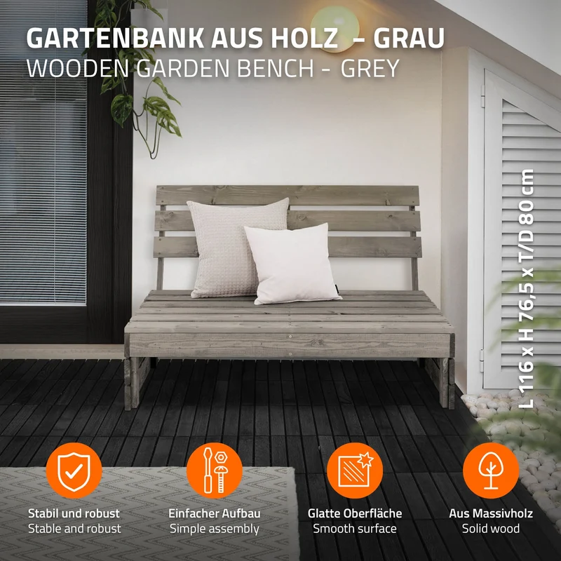 Gartenbank aus Massivholz im Set mit Feuerschale