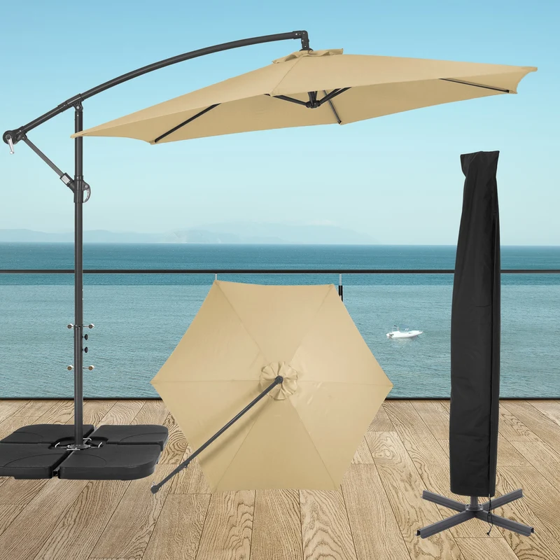 Ampelschirm mit Kurbel inkl. Abdeckung und Ständer Ø 300 cm Braun aus Polyester