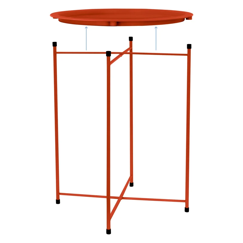 Beistelltisch rund Ø 43x52 cm Rot aus Metall mit Tablett ML-Design