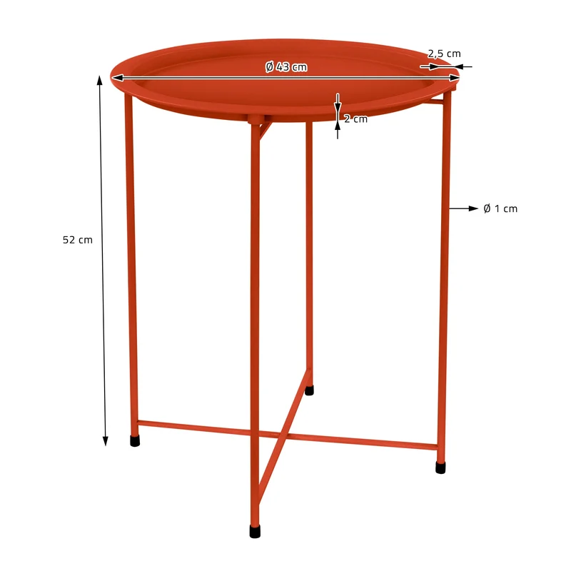 Beistelltisch rund Ø 43x52 cm Rot aus Metall mit Tablett ML-Design