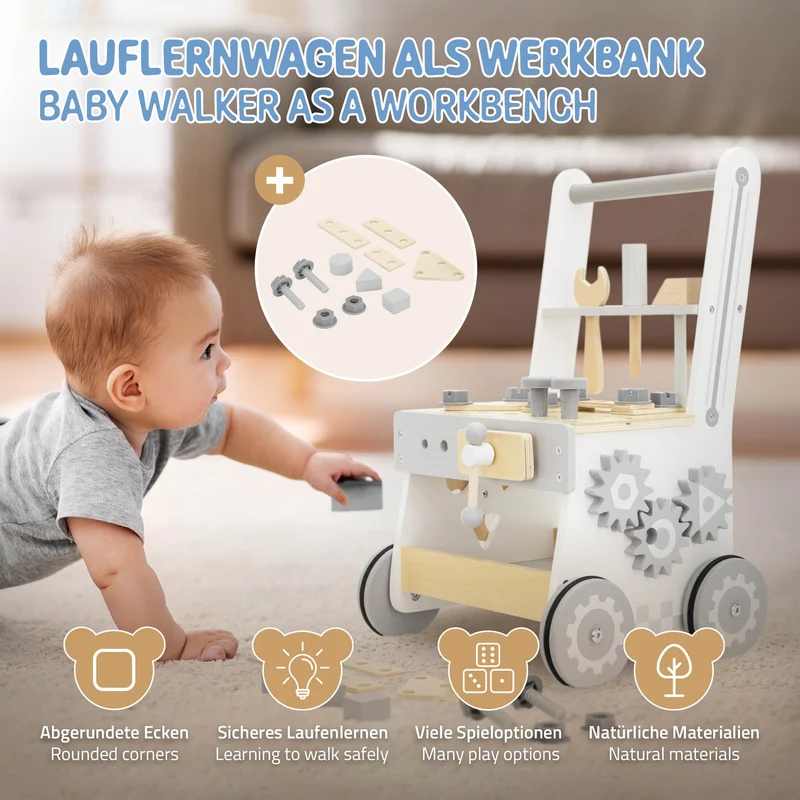 Lauflernwagen für Kinder ab 1 Jahr 26x27x47 cm Grau aus Holz Joyz