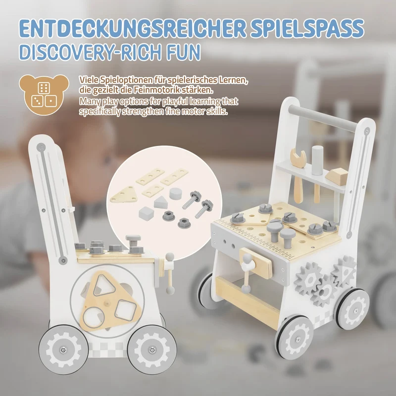 Lauflernwagen für Kinder ab 1 Jahr 26x27x47 cm Grau aus Holz Joyz