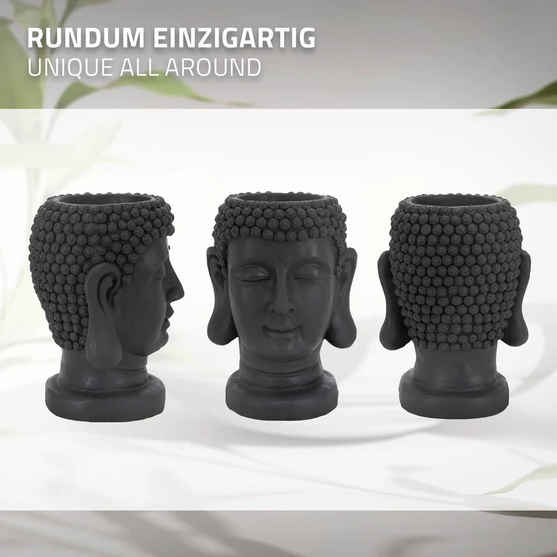 Pflanztopf Buddha Kopf 19x20x34 cm Anthrazit aus Polyresin