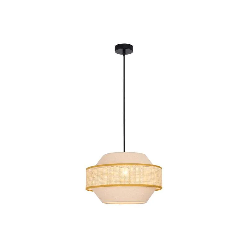 B-Ware Viokef Pendelleuchte Hängelampe Erica Rattan Textil Beige Schwarz E27 LED Ø 35cm