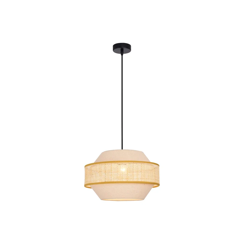 B-Ware Viokef Pendelleuchte Hängelampe Erica Rattan Textil Beige Schwarz E27 LED Ø 35cm