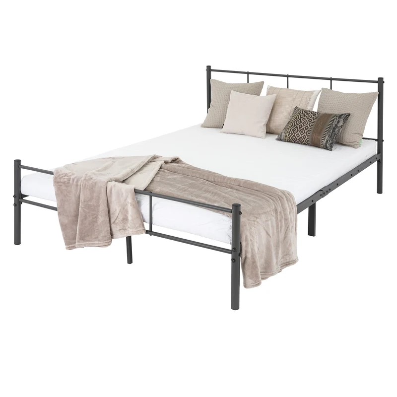 Bettgestell Doppelbett 140x200 cm aus Metall in Anthrazit mit Kopteil & Lattenrost ML-Design
