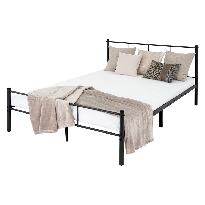 Bettgestell Doppelbett 160x200 cm aus Metall in Schwarz mit Kopteil & Lattenrost ML-Design