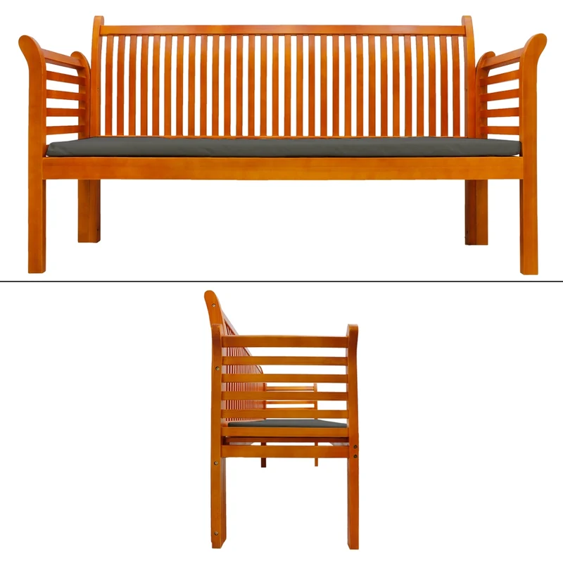 Gartenbank 3 Sitzer Braun 159x49.5x90.5 cm mit Grau Sitzkissen aus massives Kiefernholz und Polyester