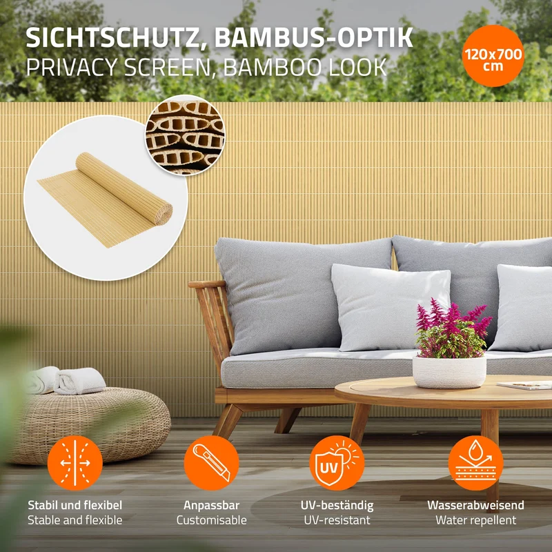 Sichtschutzmatte 120x700 cm Sichtschutzzaun Windschutz Balkonschutz PVC Bambus UV-beständig
