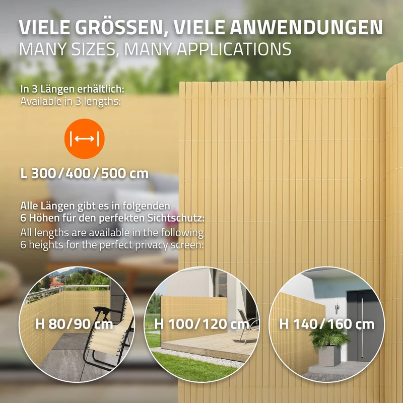 Sichtschutzmatte 120x700 cm Sichtschutzzaun Windschutz Balkonschutz PVC Bambus UV-beständig