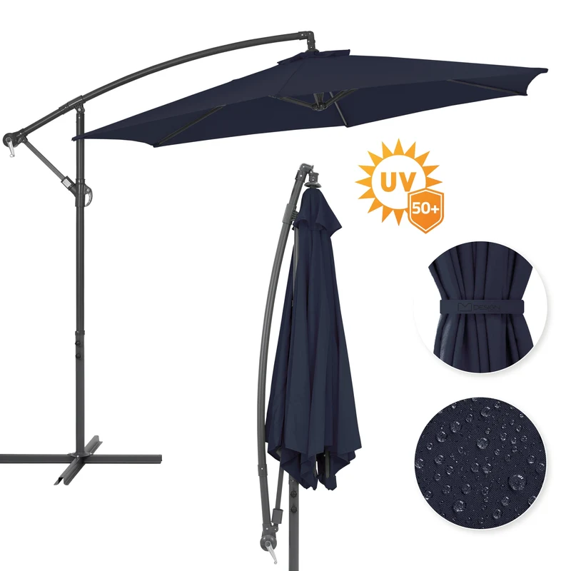 Ampelschirm mit Kurbel Ø 300 cm Navy-Blau aus Polyester