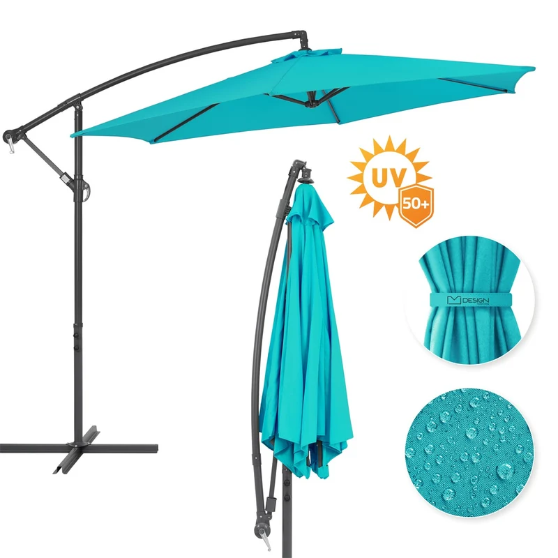 Sonnenschirm mit Kurbel Ø 300 cm Türkis aus Polyester