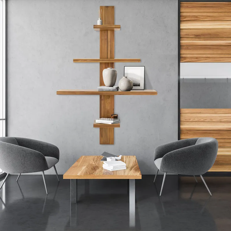 Wandregal mit 4 Ebenen 90x1335x25 cm Braun aus Akazienholz ML-Design