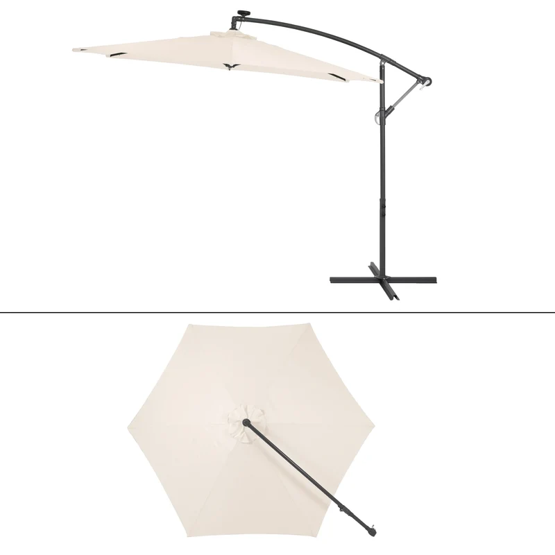 Sonnenschirm mit LED-Solar Creme Ø 300 cm mit Kurbel inkl. Abdeckung Ampelschirm