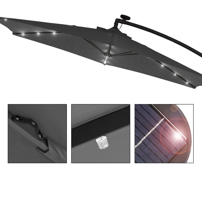Sonnenschirm mit LED-Solaranthrazit Ø 300cm mit Kurbel inkl. Abdeckung