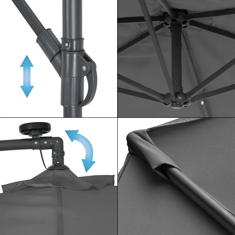 Sonnenschirm mit LED-Solaranthrazit Ø 300cm mit Kurbel inkl. Abdeckung